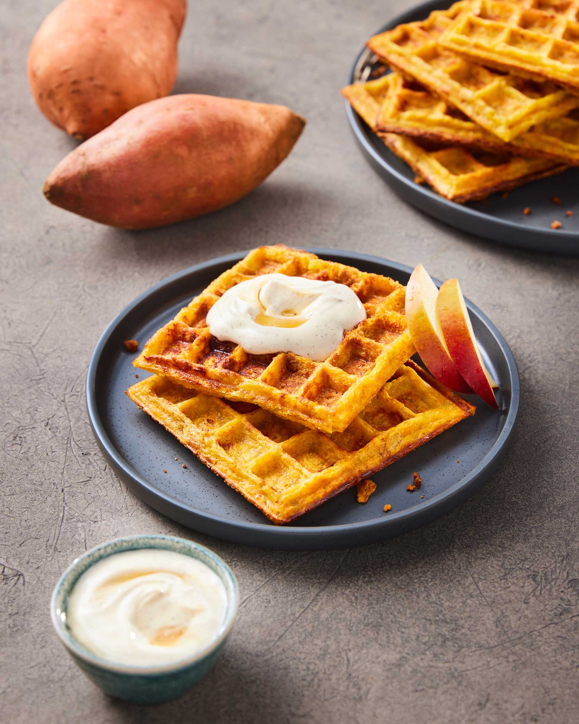 Sweet Potato Waffles with Apples and Walnuts